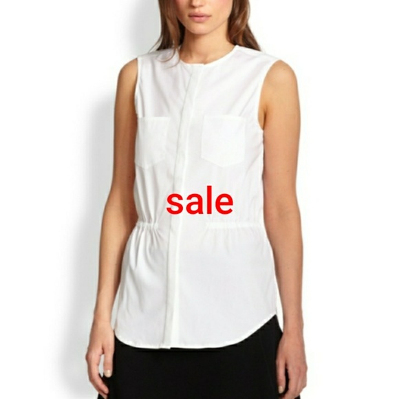 Theory Tops - Crisp white sleeveless blouse with cinched waist.